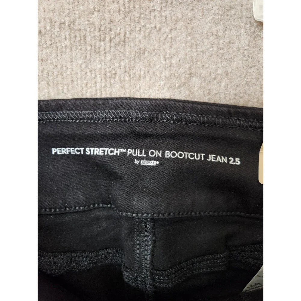 Chicos Perfect Stretch Pull On Bootcut Jeans Womens 2.5 US 14 Black NEW